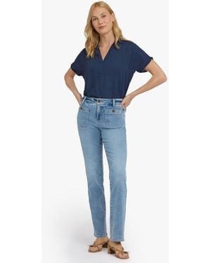 NYDJ Marilyn Straight Leg Jeans With Front Button Patch Pockets - Blue