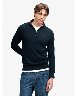 Superdry Prep Essential Cotton Half Zip Sweater - Blue