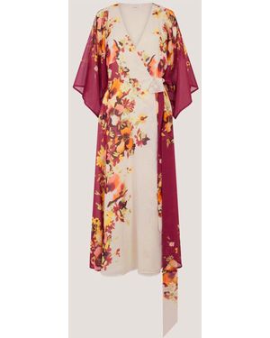 Monsoon Parrie Floral Midi Wrap Dress - Red