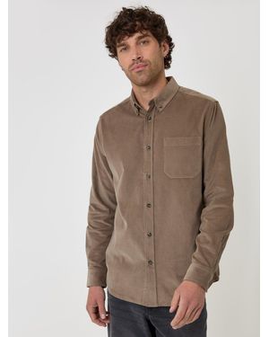 Threadbare Regular Fit Cotton Corduroy Shirt - Brown