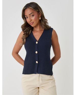 Threadbare Ribbed Longline Waistcoat - Blue