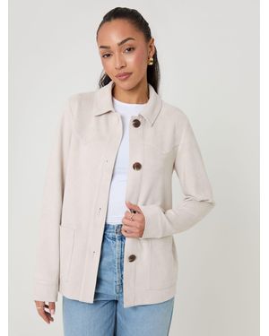 Threadbare Yoke Detail Suedette Shacket - Natural
