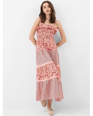 Accessorize Mix Floral Print Smocked Maxi Dress - Red