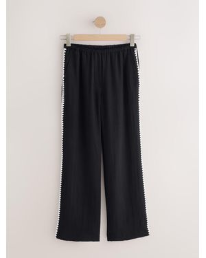 Next Embroidered Side Detail Wide Leg Pants - Black