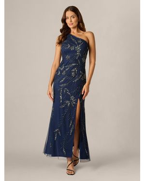 Adrianna Papell Adrianna Papell Studio Bead Mesh Long Dress - Blue