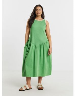 Simply Be Simply Be Jersey Mix Midi Dress With Whipstitch - Green