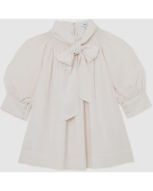 Reiss Tie-Neck Short-Sleeve Blouse - White