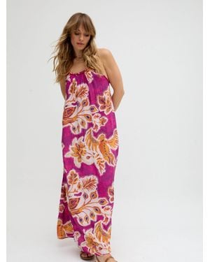 Raffya Ida Spaghetti Strap Botanical Print Maxi Dress In - White