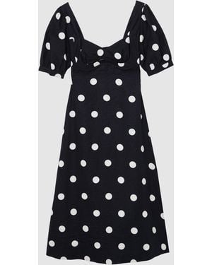 Reiss Astrid Puff-Sleeve Polka-Dot Linen Midi Dress - Blue