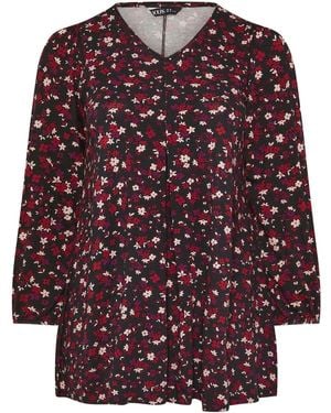 Yours Curve Oberteil Mit Falten Vorne Und Feinem Floralmuster46 - Lila