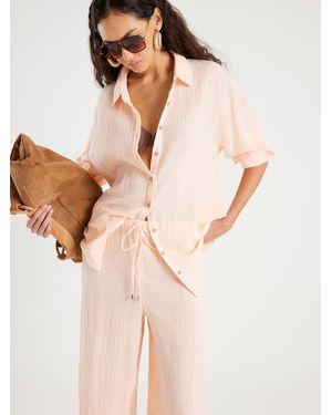 River Island Long Sleeve Crinkle Shirt - Natural