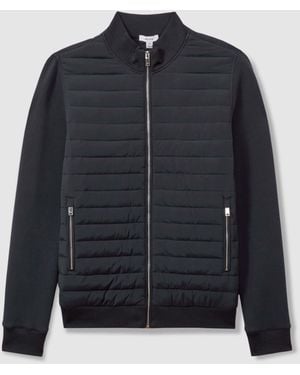 Reiss Freddie - Navy Hybrid Quilt And Interlock Jersey Zip-through Jacket - Blue