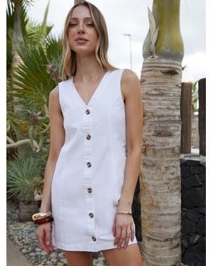 Threadbare Waistcoat Denim Mini 100% Cotton Summer Dress - White