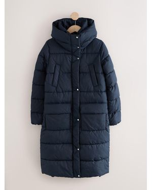 Next Shower Resistant Padded Hooded Longline Coat - Blue