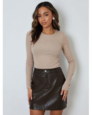 Threadbare Faux Leather Mini Skirt - Brown
