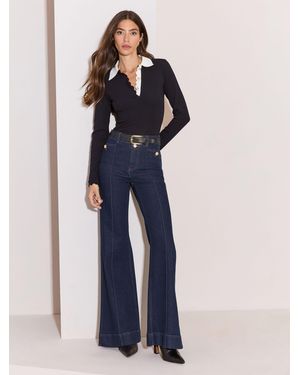 Lipsy Rinse Wash High Waist Relaxed Flare Jeans - Blue