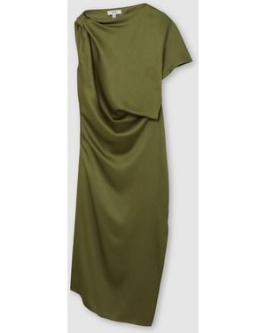 Reiss Kenzie Satin Asymmetric Draped Midi Dress - Green