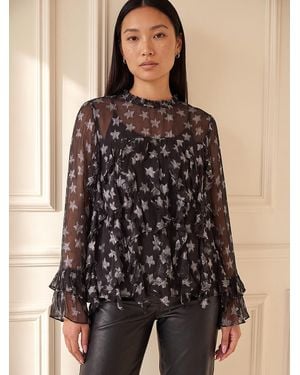 Roman Star Jacquard Frill Top - Black