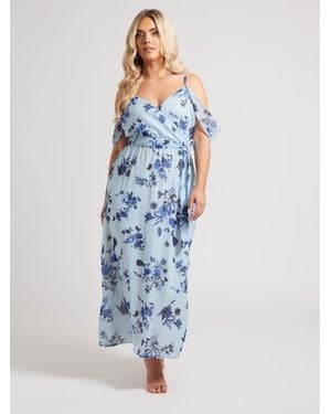 Yours Curve London Abstract Metallic Spot Ruffle Dress - Blau