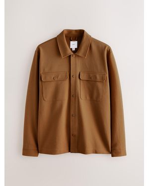 Next Caramel Jersey Twill Popper Shacket - Brown