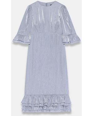 Mint Velvet Metallic Ruffle Midi Dress - White