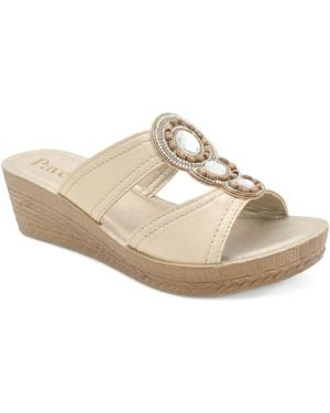 Pavers Jeweled Wedge Heel Mule Sandals - Natural