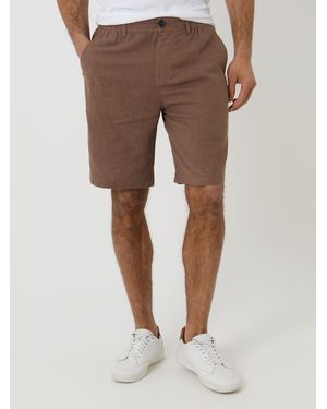 Threadbare Linen Blend Shorts - Brown