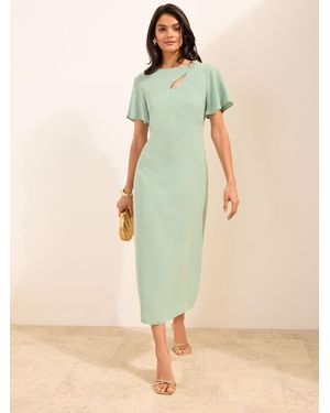 Friends Like These Petite Assymetric Hardwear Tailored Midi Dress - Green
