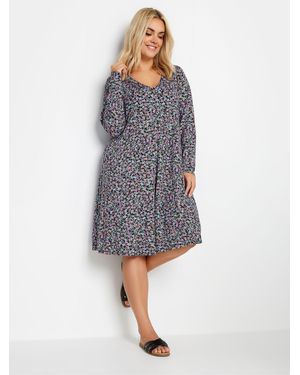 Yours Curve Kurzes, Plissiertes Kleid - Grau