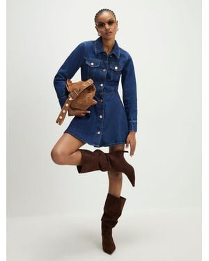 River Island Long Sleeve Button Through Denim Dress - Blue