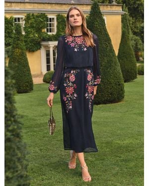 Love & Roses Embroidered Crew Neck Midi Dress - Green