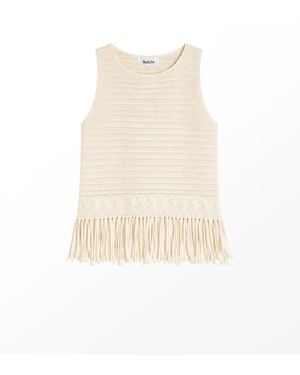 Ro & Zo Knit Fringe Hem Shell Top - White