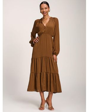 Jolie Moi Long Sleeve Textured Satin Midaxi Dress - Natural
