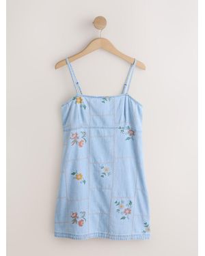 Next Embroidered Denim Mini Dress - Blue