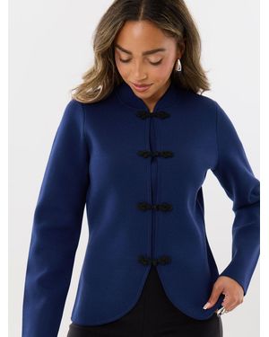 Threadbare Curved Hem Mandarin Style Cardigan - Blue