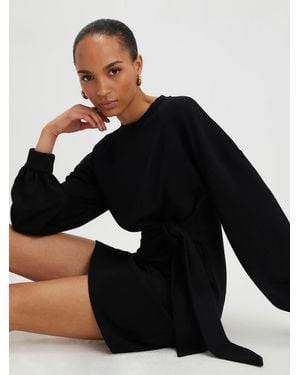 River Island Long Sleeve Premium Knot Side Mini Dress - Black