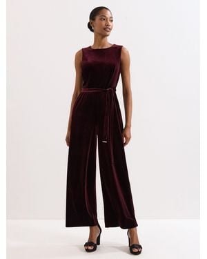 Phase Eight Petite Martha Velvet Jumpsuit - Red