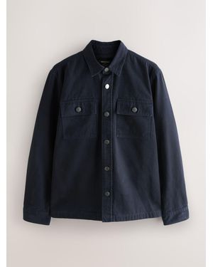 Next Plain Canvas Check Lined Shacket - Blue