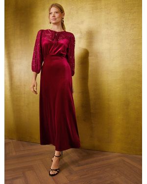 Love & Roses Lace Velvet Midi Tea Dress - Red