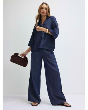 River Island Premium Denim Linen Look Wide Leg Pants - Blue