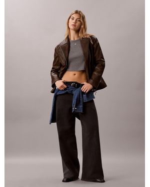 Calvin Klein Faux Leather Motorcycle Jacket - Brown
