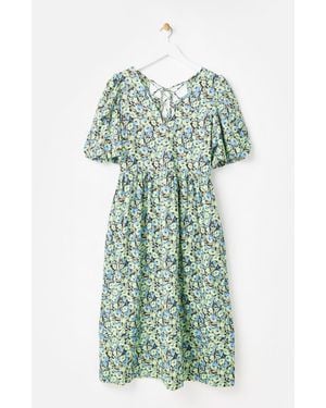 Oliver Bonas Floral V-Neck Midi Dress - Green