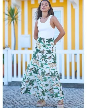 Yumi' Animal Print Cotton Tiered Maxi Skirt - Blue