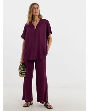 JD Williams Plum Linen Mix Metal Trim Tunic Top - Purple