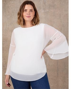 Live Unlimited Live Unlimited Ivory Angel Sleeve Overlay Top - White