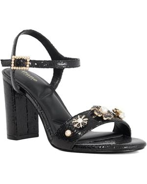 Dune Mention Enamel Boucle Flower Sandals - Black