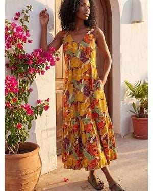 Roman Abstract Tiered Midi Dress - Orange