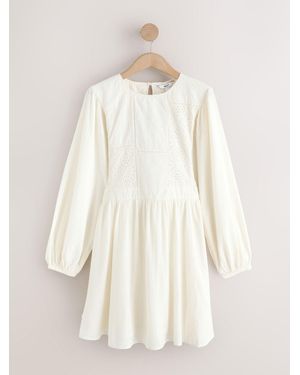 Next Long Sleeve Mini Patchwork Dress - Natural