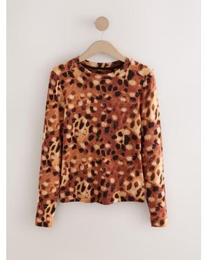 Next Soft Touch Lightweight Ribbed Long Sleeve T-Shirt With Tencel Lyocell - Brown