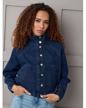 Threadbare Funnel Neck Denim Bomber Jacket - Blue